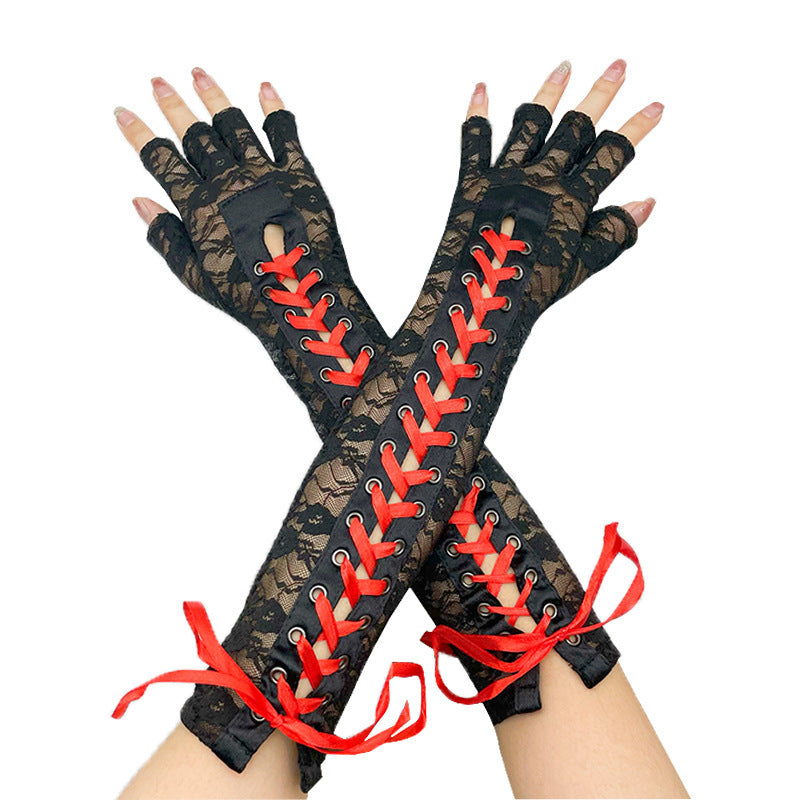 Female Lace Touch Screen Gloves Half Finger