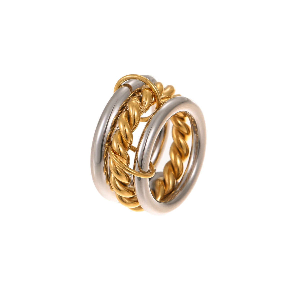 Stacked Color Matching Stainless Steel Ring Set 18K Gold Plating Exaggerated Personalized Hand Jewelry