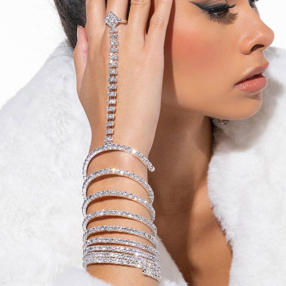 Fashion Shiny Rhinestone Elastic Finger Chain Women