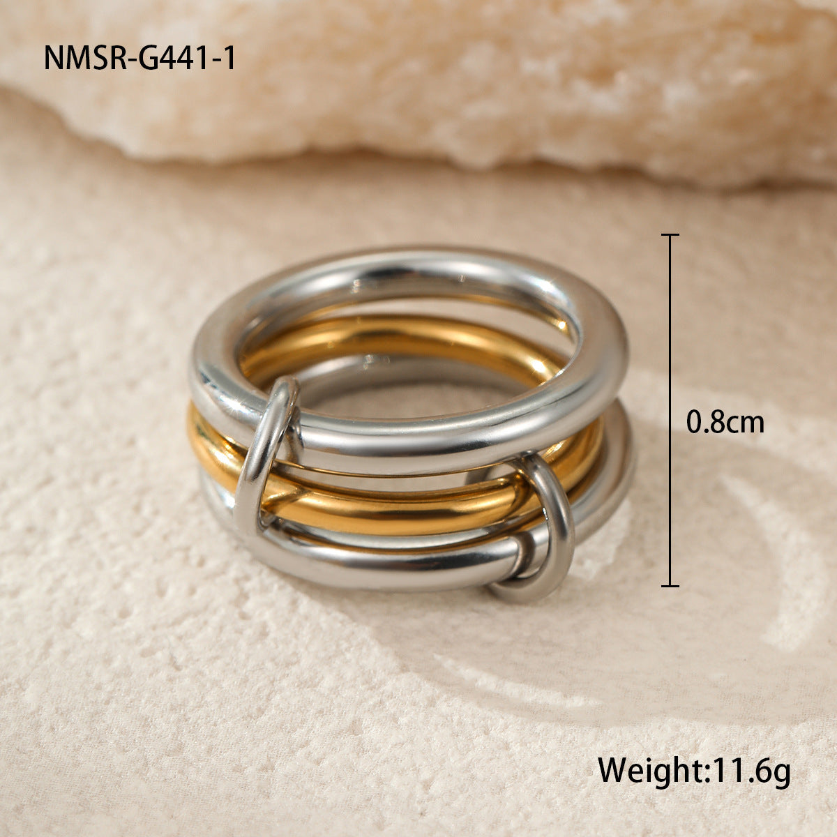 Stacked Color Matching Stainless Steel Ring Set 18K Gold Plating Exaggerated Personalized Hand Jewelry