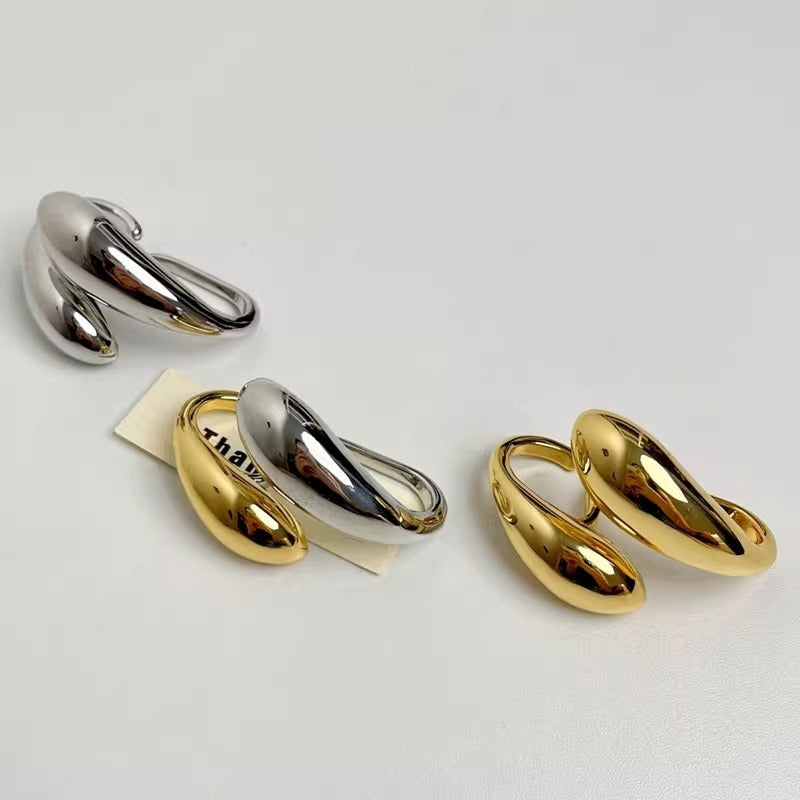 Simple Glossy Metal Water Drop Opening Light Luxury High-grade Double Ring