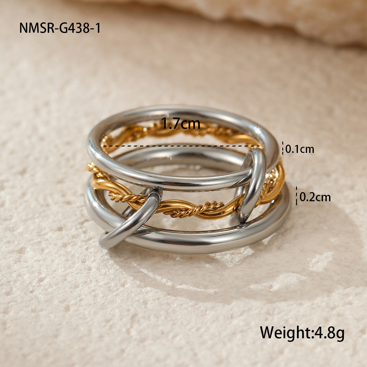 Stacked Color Matching Stainless Steel Ring Set 18K Gold Plating Exaggerated Personalized Hand Jewelry