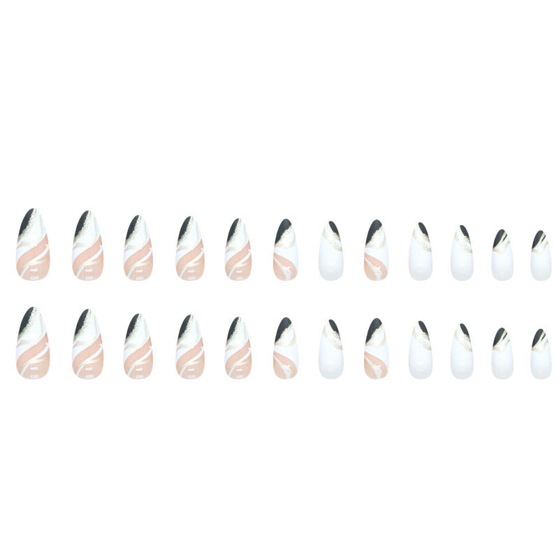 Black And White Mandarin Duck Color Almond Nail Piece