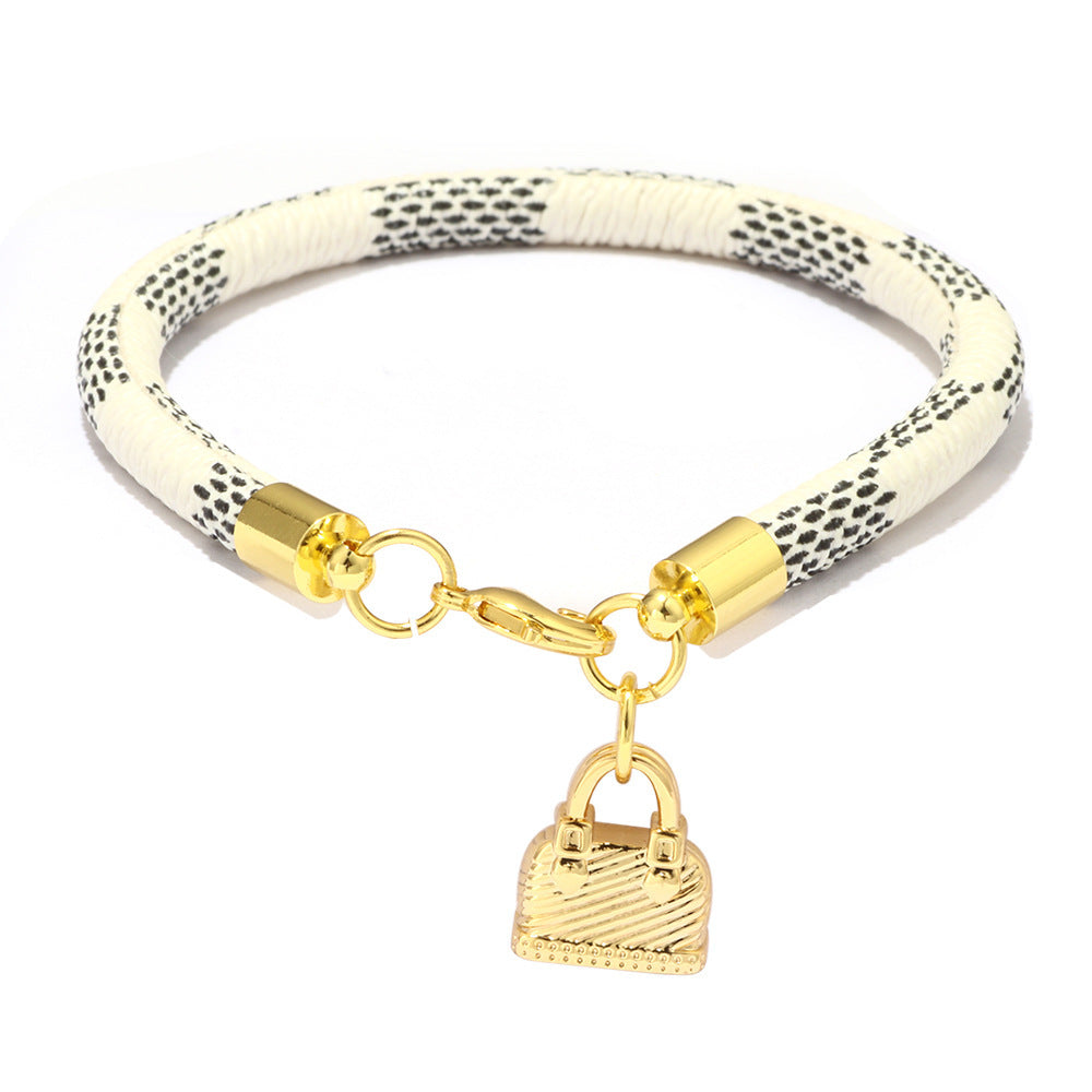 Mini Peach Heart Pendant Striped Bracelet