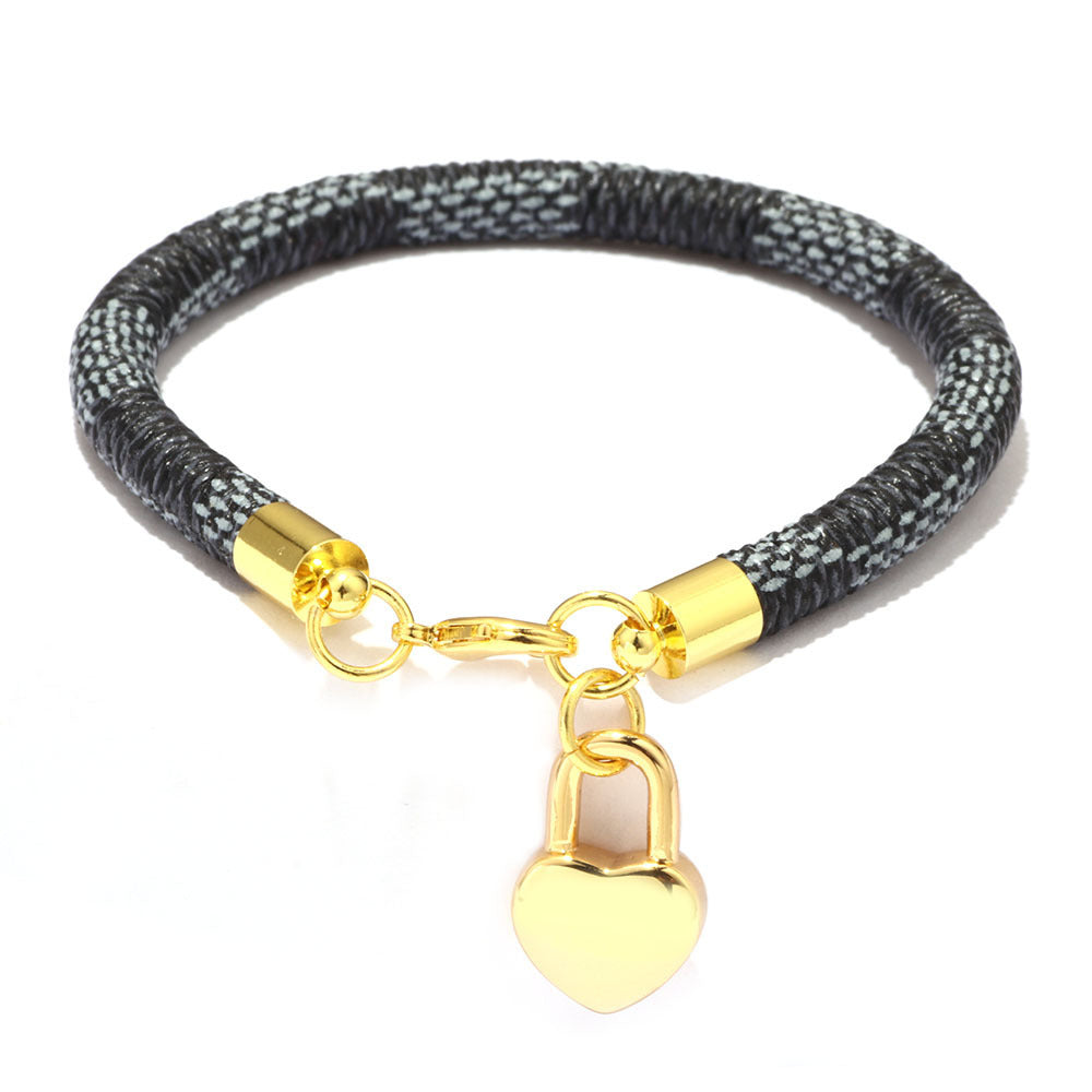 Mini Peach Heart Pendant Striped Bracelet