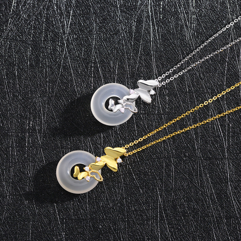 Butterfly Dance Zircon Necklace Women's Sterling Silver