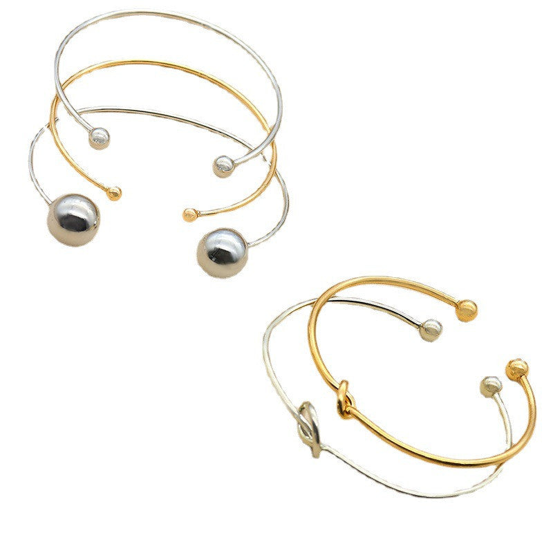 Punk Style Round Bead Knotted Bracelet Set