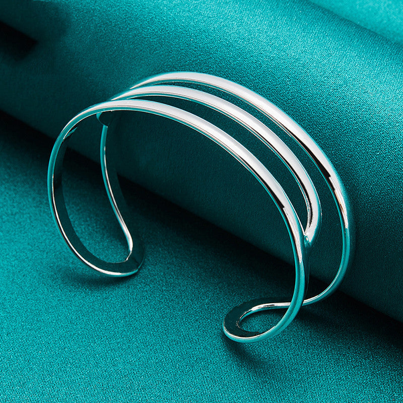 Silver Jewelry Hollow Double Bar Ring Opening Adjustable