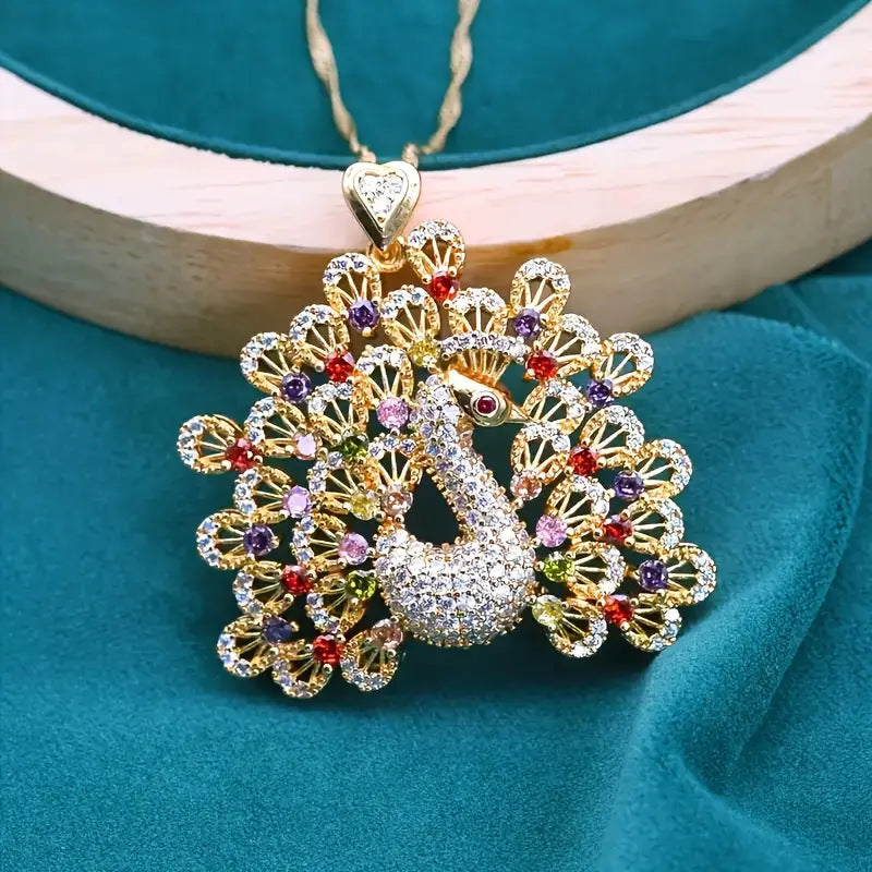 Peacock Design Colorful Zircon Pendant Necklace