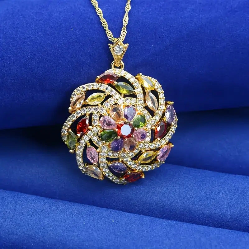 Spiral Design Color Zircon Pendant Necklace Light Luxury