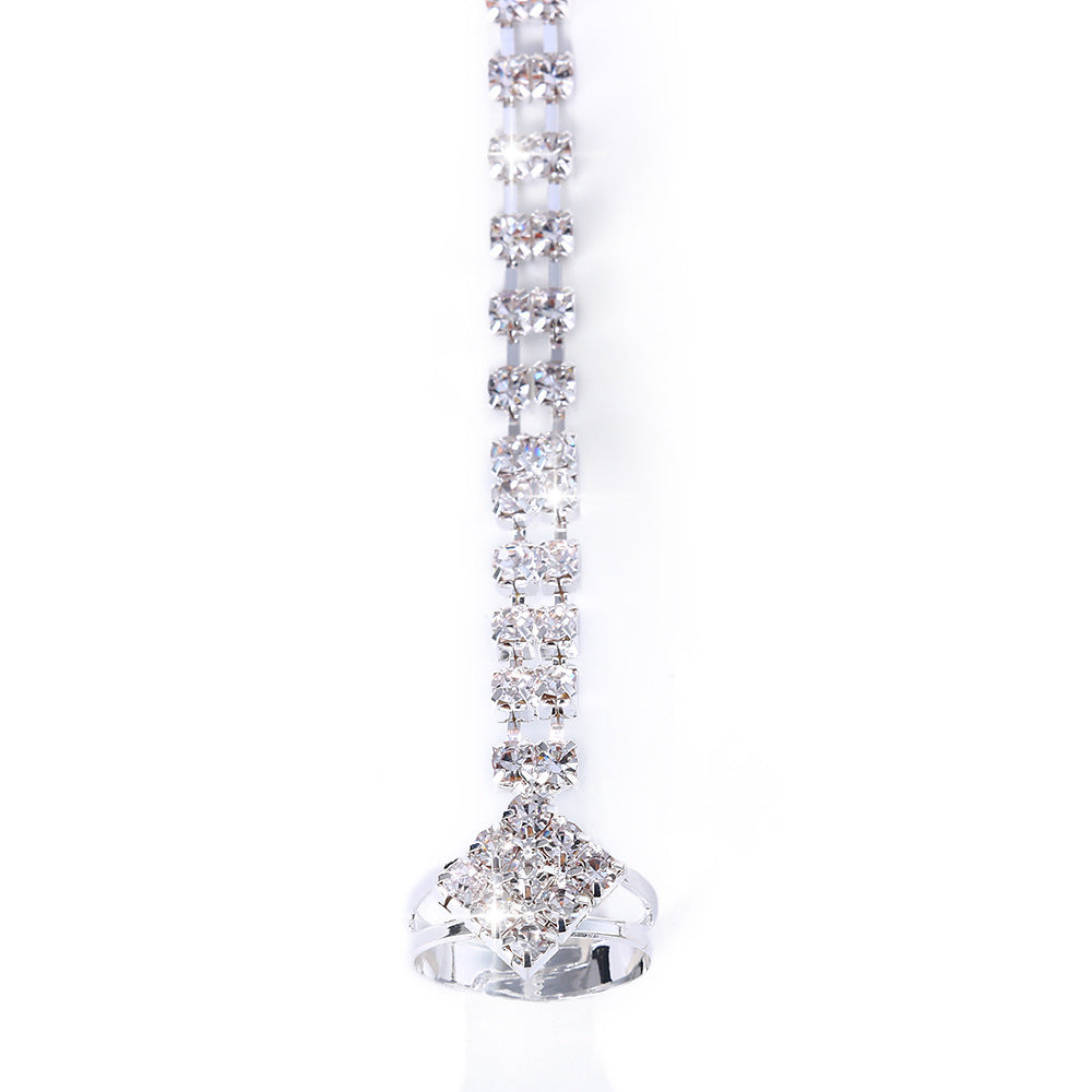 Fashion Shiny Rhinestone Elastic Finger Chain Women