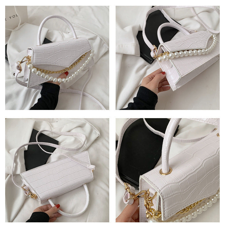 Retro Pattern Small Square Bag Fashion Pearl Single Shoulder