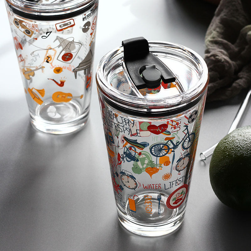 Household Sealed Glass Straw Cup With Scale