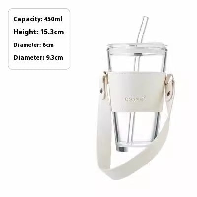 Portable Bamboo Joint Cup Straw Style Glass With Leather Case