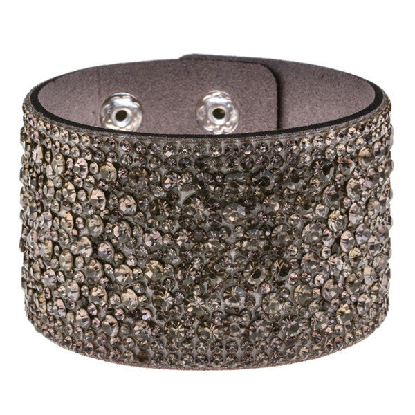 Wide diamond-studded snap bracelet