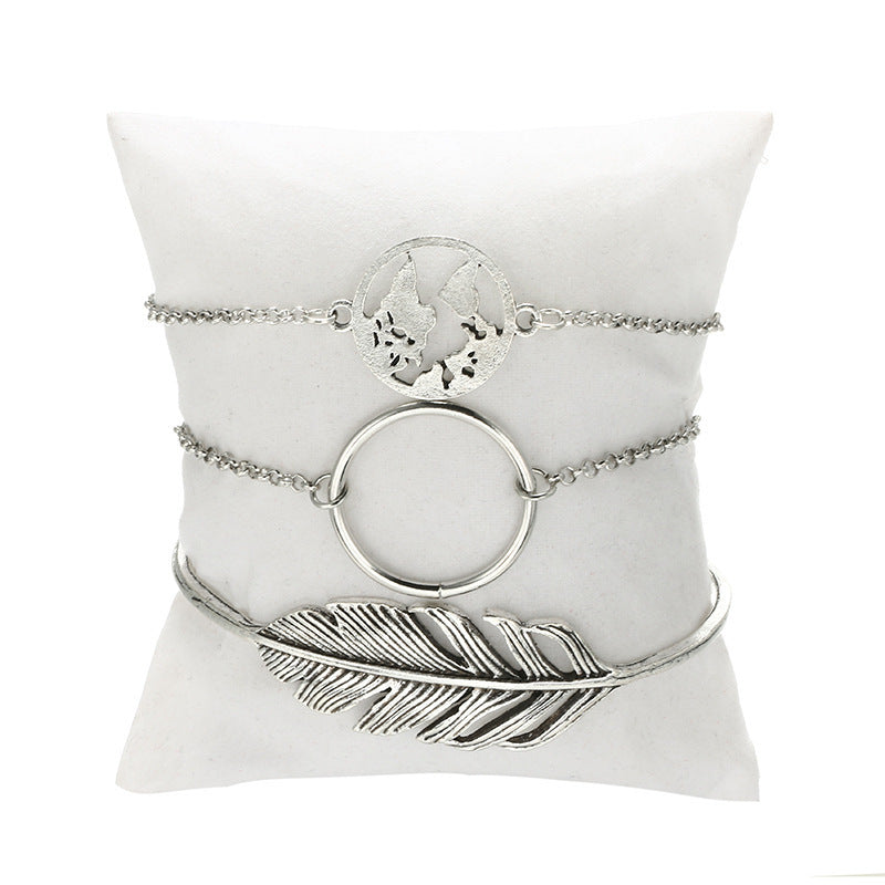 European and American cross-border jewelry New geometric smooth circle round map leaf bracelet bracelet three-piece