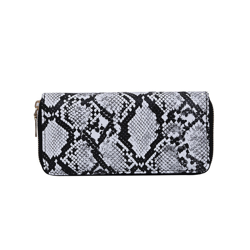 Snake print zipper clutch