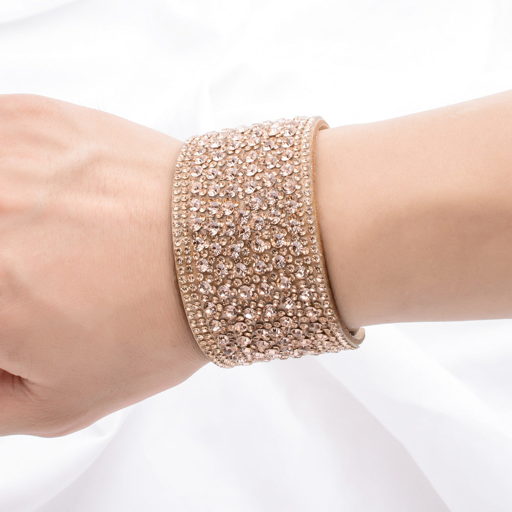 Wide diamond-studded snap bracelet