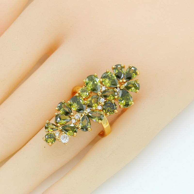 Olive Green Stone Cubic Zirconia Earrings Pendant Necklace Bracelet Ring