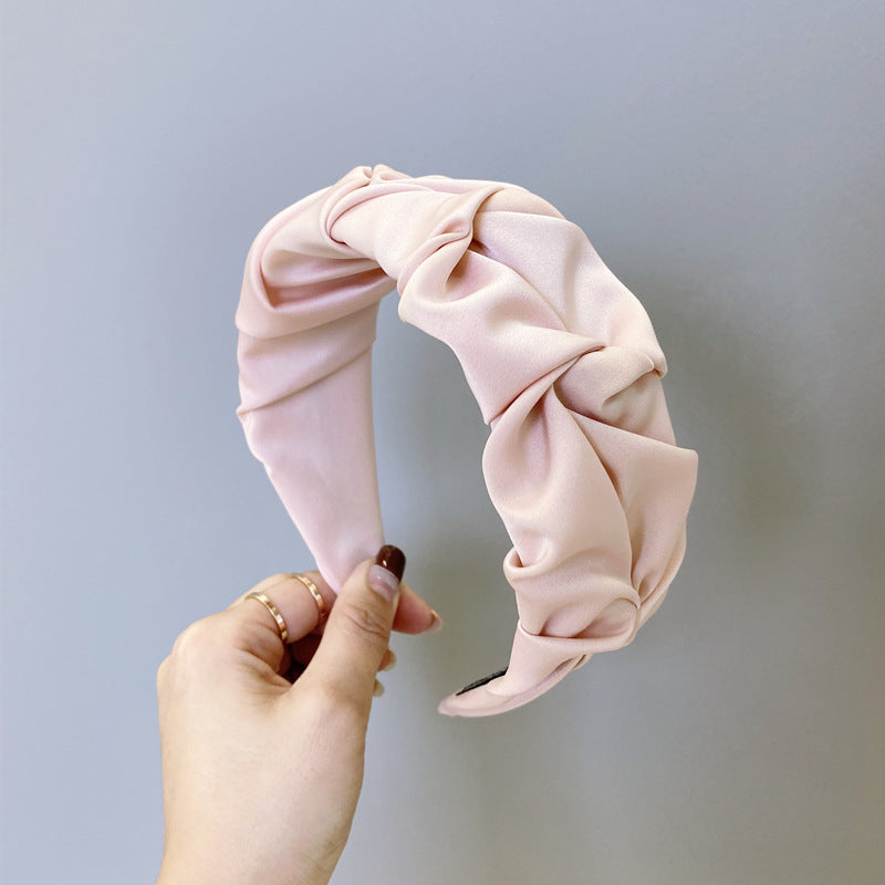 Folded headband net red candy solid color wide side