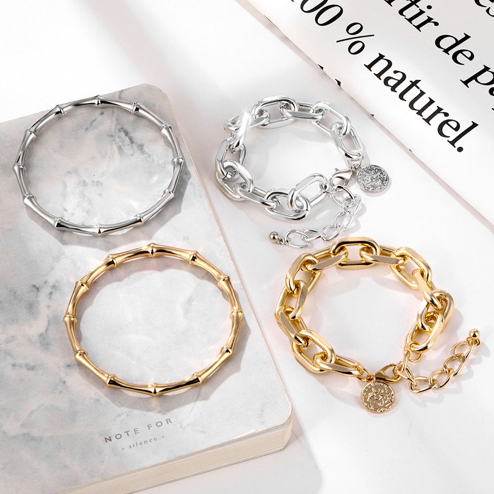 Retro Coin Multilayer Bracelet Simple Thick Chain Exaggerated Bamboo Link Chain