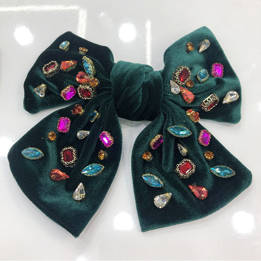Big Bow Full Rhinestone Denim Retro Spring Clip