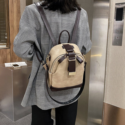 New Ladies Stitching Backpack Soft Leather