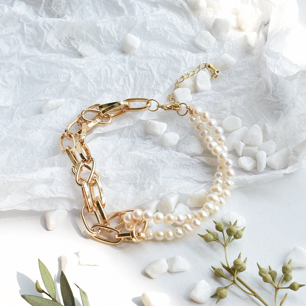 Simple And Sweet U-Shaped Chain And Pearl Bracelet Women