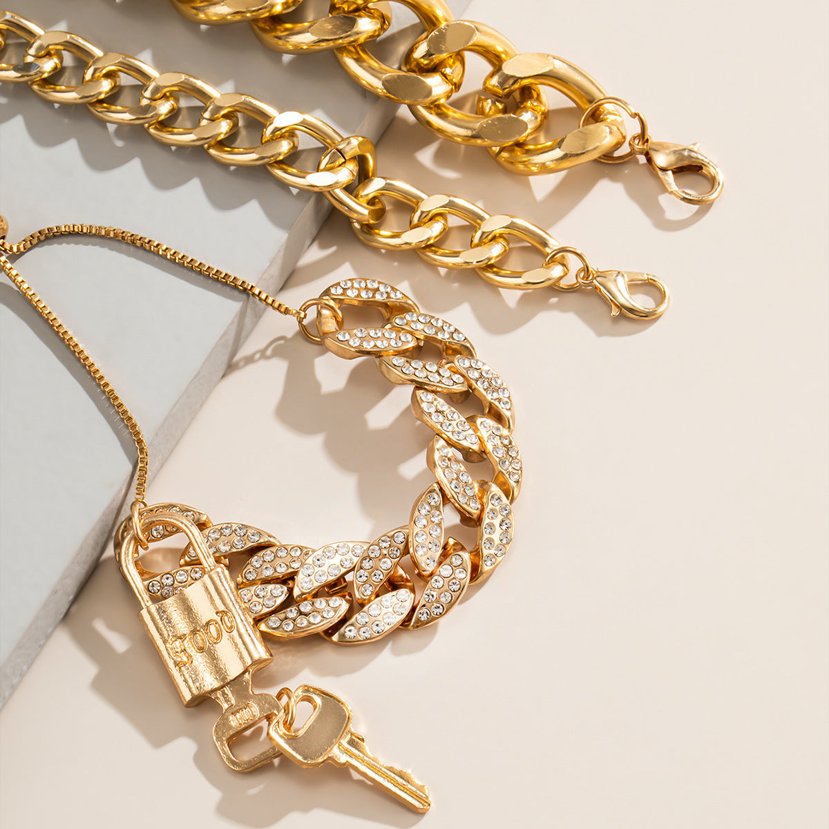 Personality Cuban Chain Micro-Inlaid Chain Set Bracelet