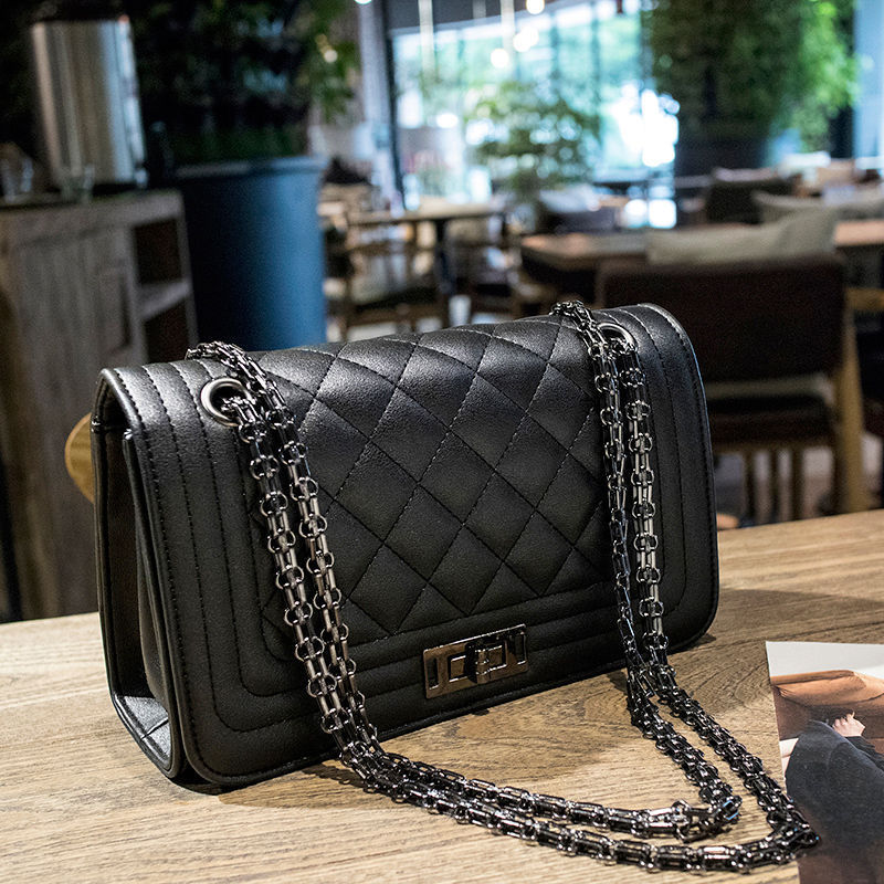 Threaded Black Small Square Bag Women's