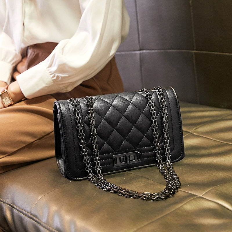 Threaded Black Small Square Bag Women's