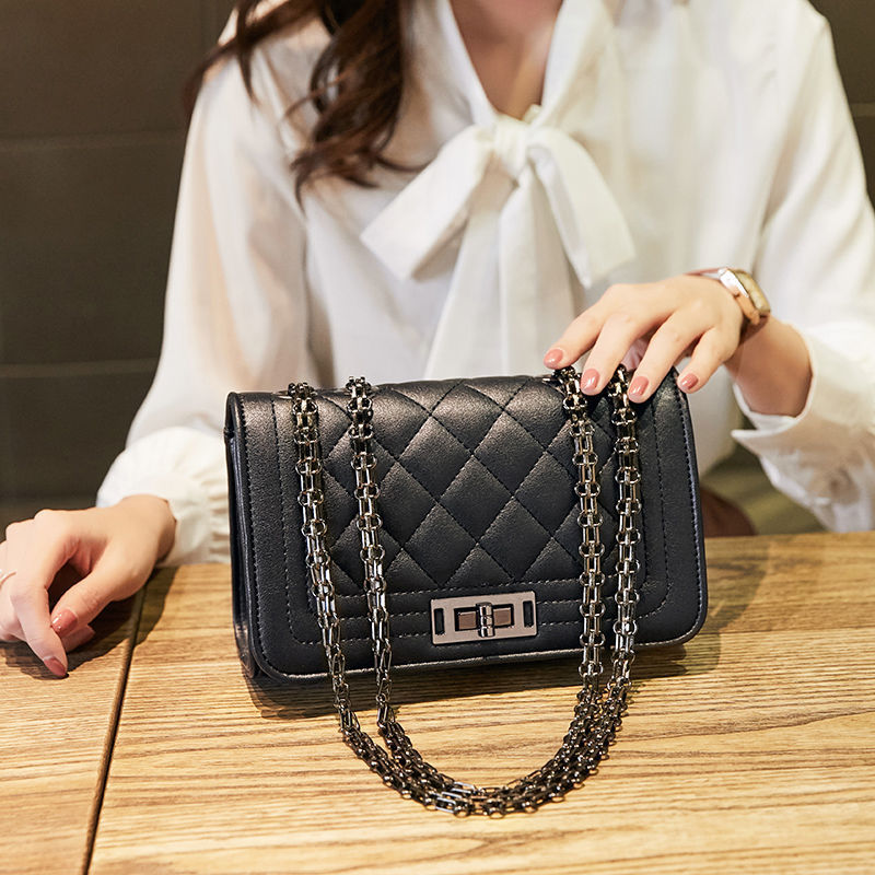 Threaded Black Small Square Bag Women's