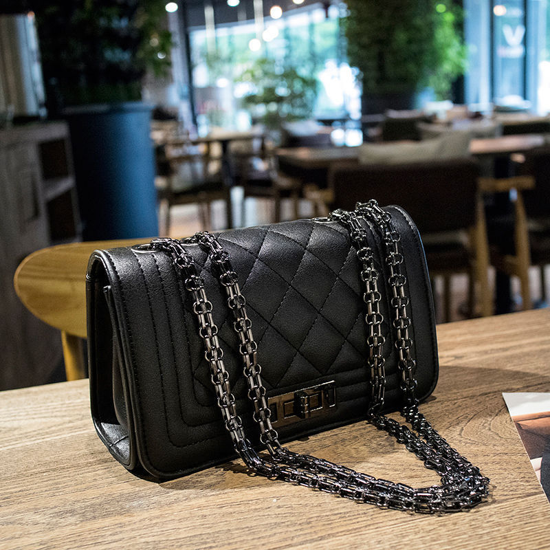 Threaded Black Small Square Bag Women's