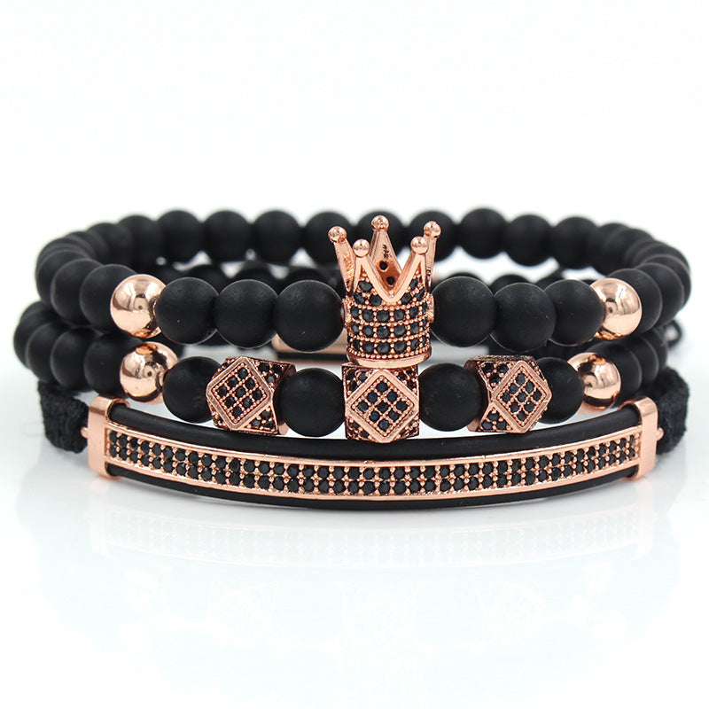 6mm black matte micro-inlaid crown bracelet