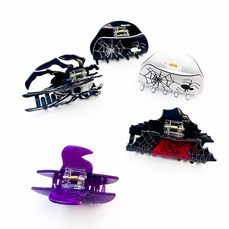 Halloween Grip Acrylic Spider Retro Updo Clip