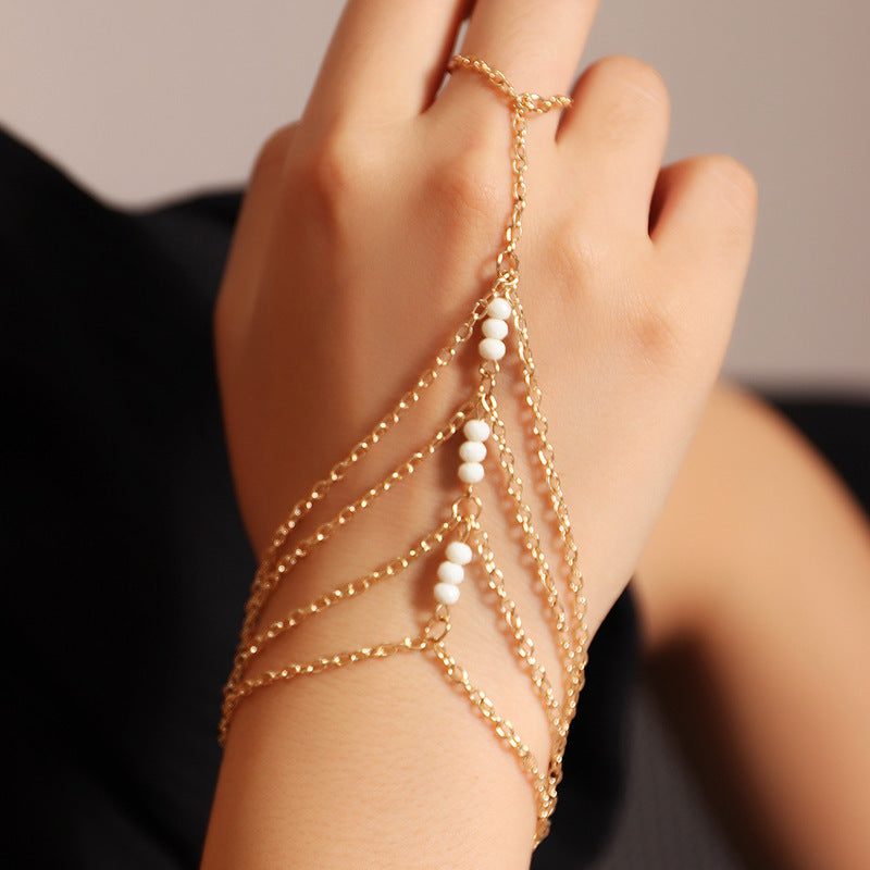 Personalized Trend Gold Fine Chain Multi Layer Finger One Rice Bead Bracelet