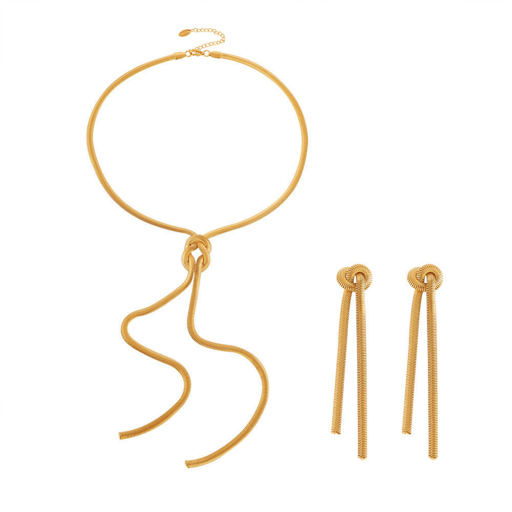 Gold Knotted Tassel Snake Chain Long Necklace