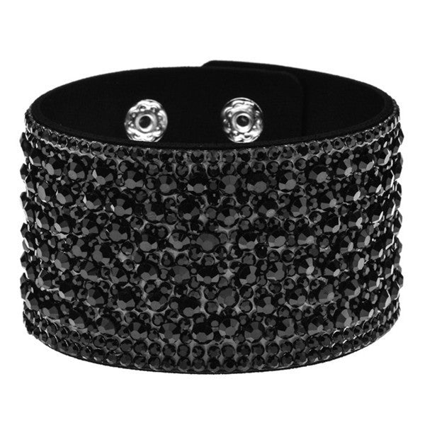 Wide diamond-studded snap bracelet