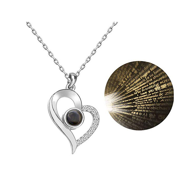 Heart-shaped Projection Ianguages I Love You Necklace Clavicle Chain