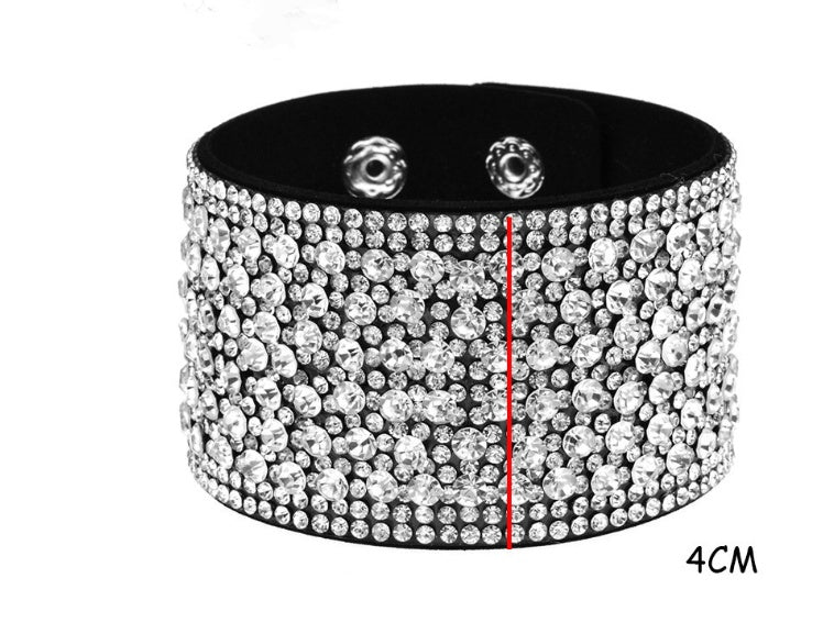 Wide diamond-studded snap bracelet