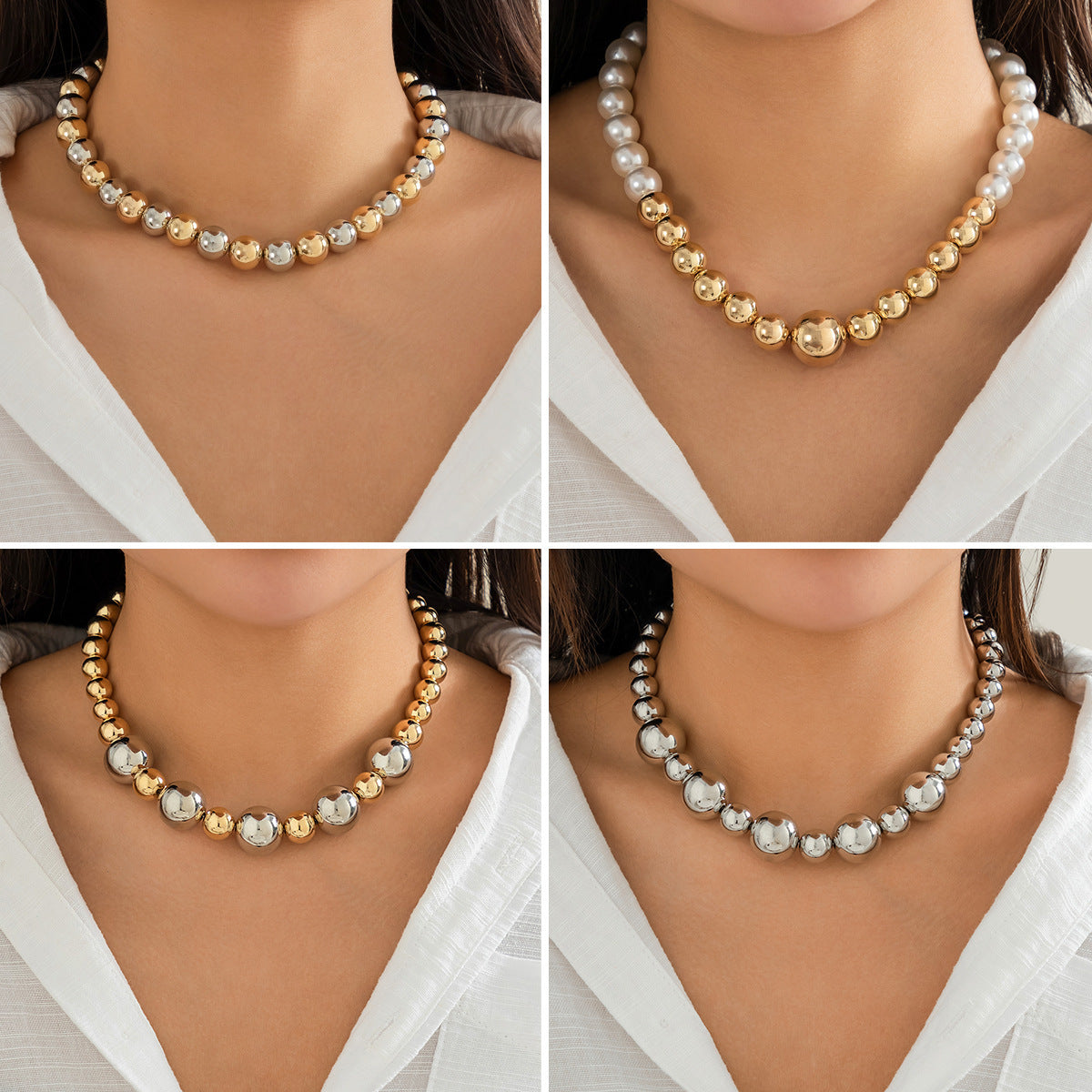 Exaggerated Punk Contrast Color Beaded Necklace Ball Bracelet