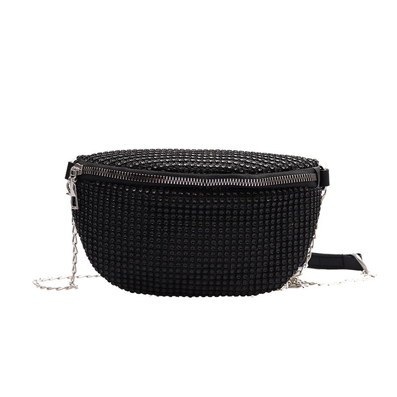 Diamond-studded diagonal bag chain bag