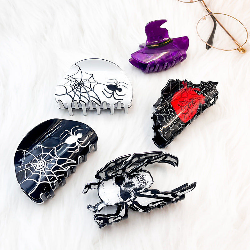 Halloween Grip Acrylic Spider Retro Updo Clip