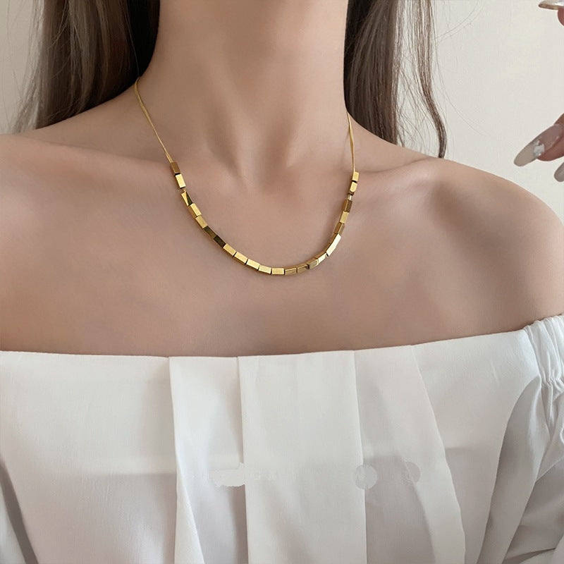 Small Square Snake Bone Chain Necklace Female Summer Ins Tide