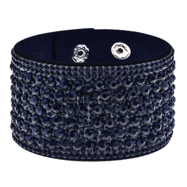 Wide diamond-studded snap bracelet
