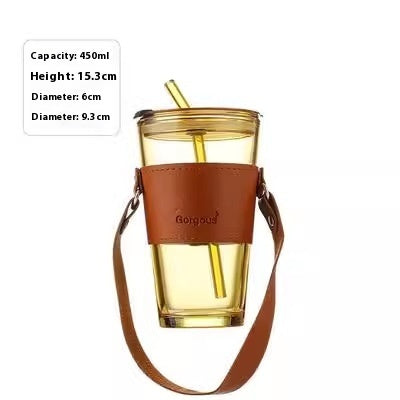 Portable Bamboo Joint Cup Straw Style Glass With Leather Case
