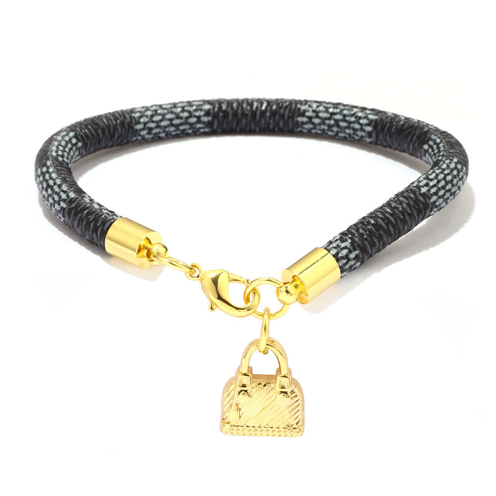 Mini Peach Heart Pendant Striped Bracelet