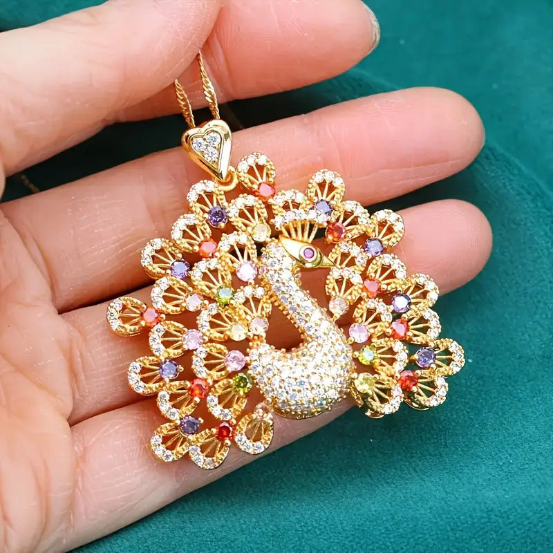 Peacock Design Colorful Zircon Pendant Necklace