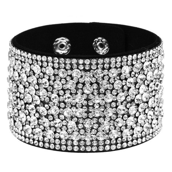 Wide diamond-studded snap bracelet
