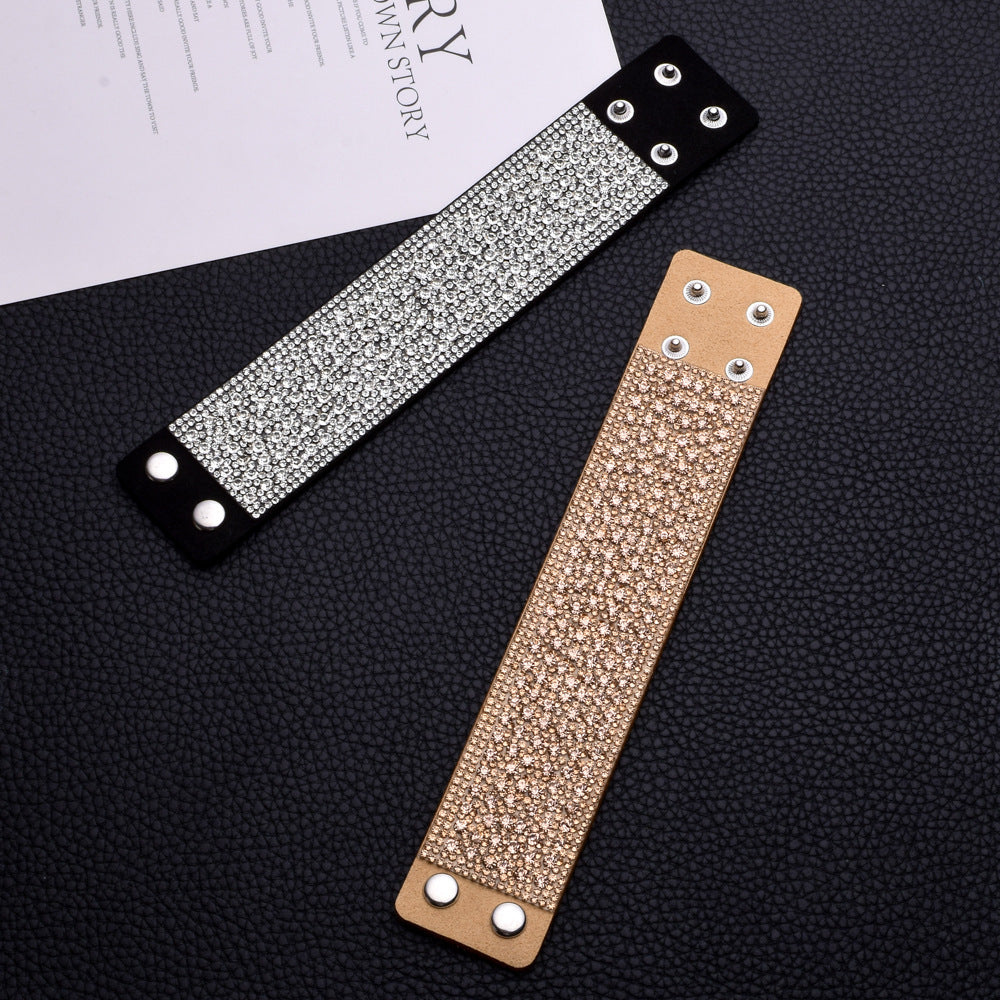 Wide diamond-studded snap bracelet